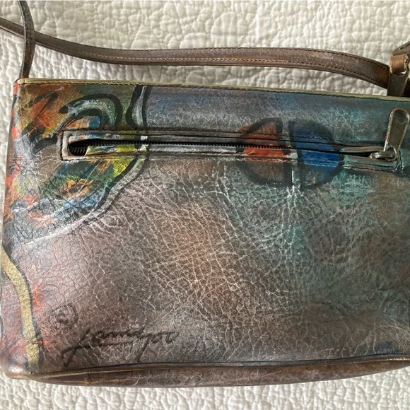 Jane Yoo leather hand painted crossbody purse - Picture 3 of 6